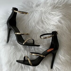 Bebe Black Heels with Gold Straps